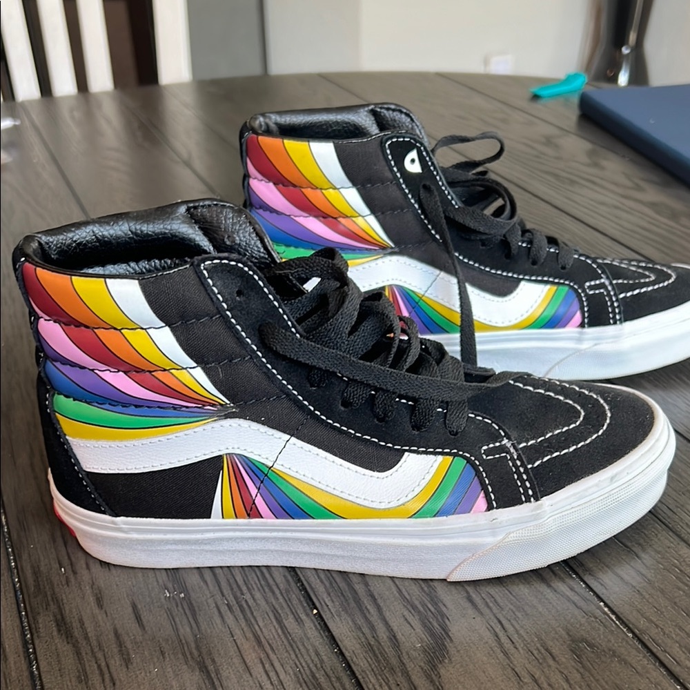 Vans women’s Black and Multicolor High-Top Sneakers